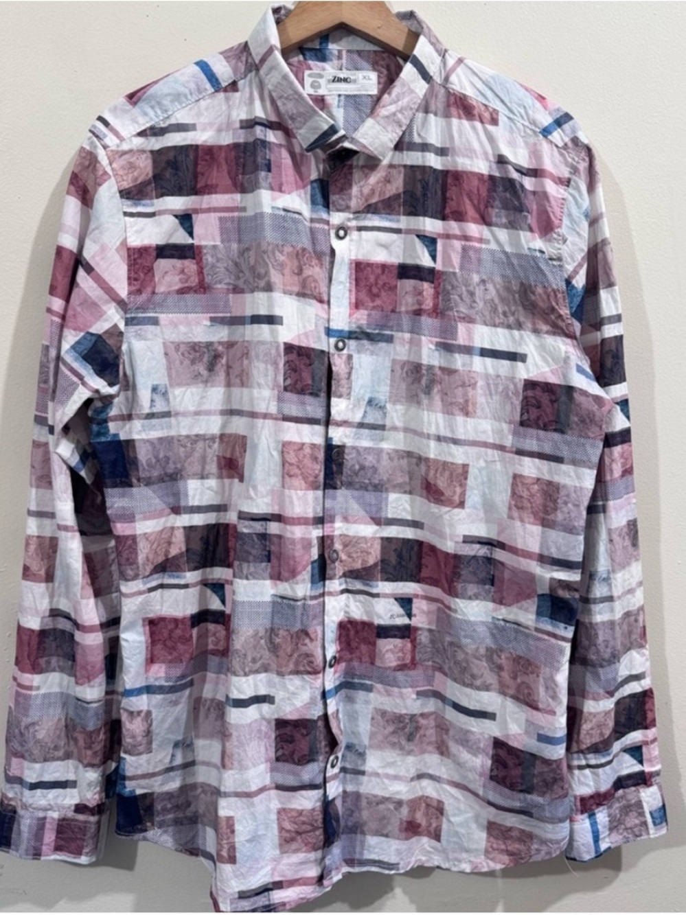 zinc Men's Long-Sleeve Geometric Button-Up Shirt Jacket - Pink, Blue, White